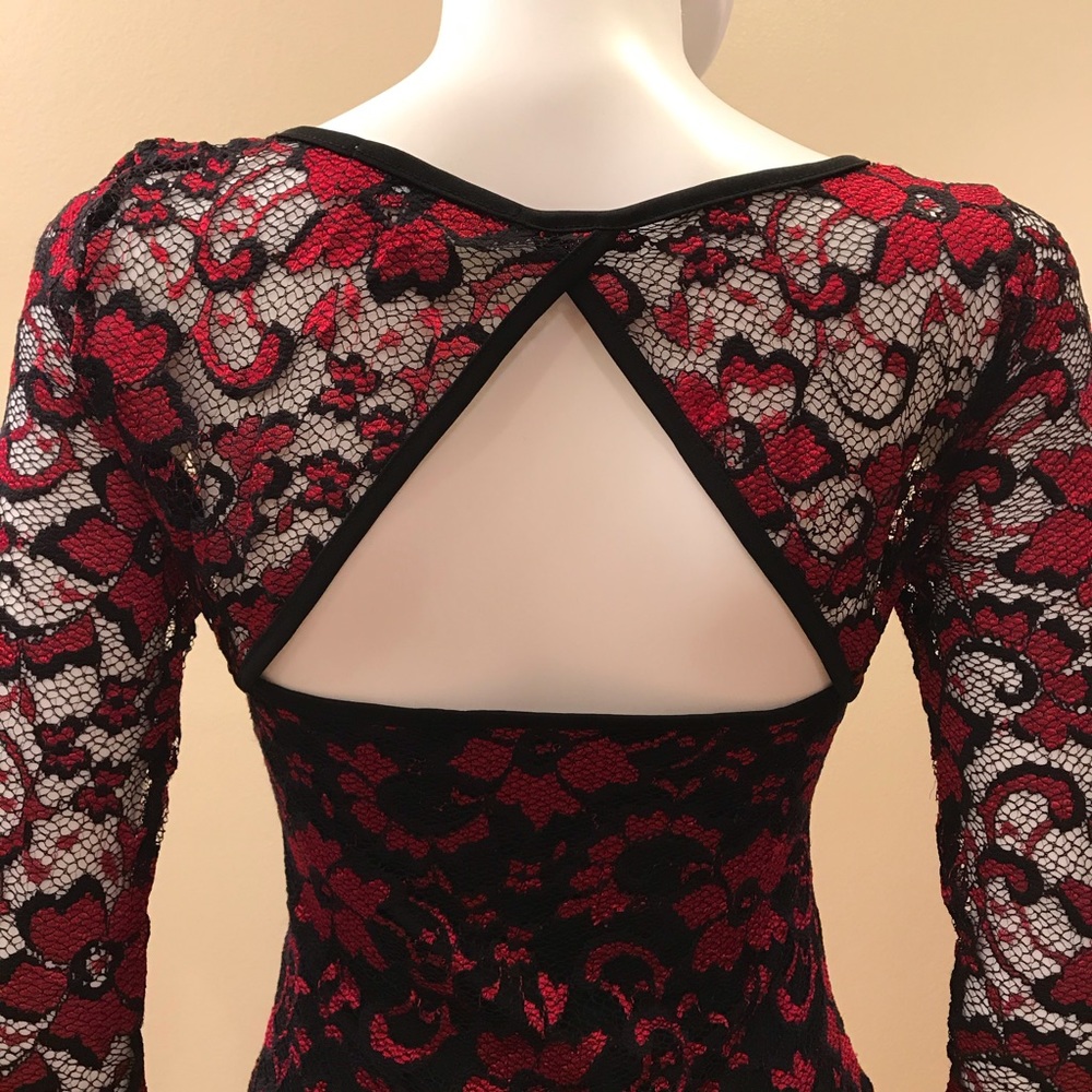Almost Famous Lace Mini Dress Size Medium Junior Black Red Romantic Vamp Goth - Picture 10 of 15